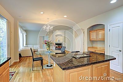 Sun filled open floorplan home interior Stock Photo