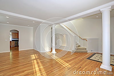 Sun filled open floorplan home interior Stock Photo