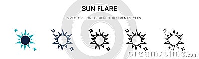 Sun flare icon in filled, thin line, outline and stroke style. Vector illustration of two colored and black sun flare vector icons Vector Illustration