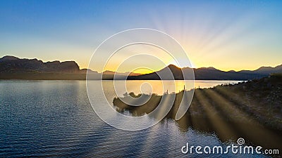 Sun Rays over a Lake in Arizona Stock Photo