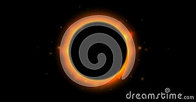 Sun full eclipse concept. Red orange solar glow background. Moon or planet total eclipse in dark space. Hot star surface Vector Illustration
