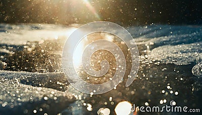 Sun glare and reflected light through ice and snow Stock Photo