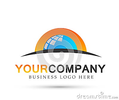 Sun globe earth company concept logo icon element sign on white background Cartoon Illustration