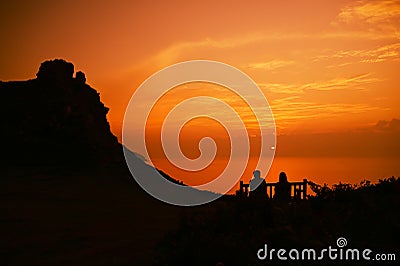 Sunset over the Bristol estuary from Exmoor near Lynton Stock Photo