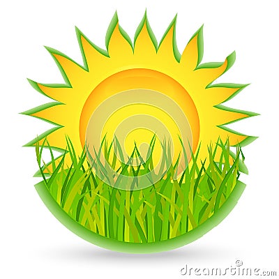 Sun and grass. icon Vector Illustration