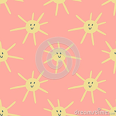 Sun groovy cute suns comic characters boho doodle modern art print funny handdrawn childish cartoon funky trendy style Vector Illustration