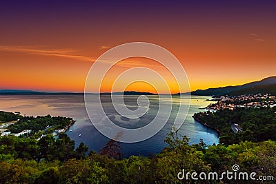 Sunset at the northern adriatic coast between Rijeka and the Istria peninsula Stock Photo