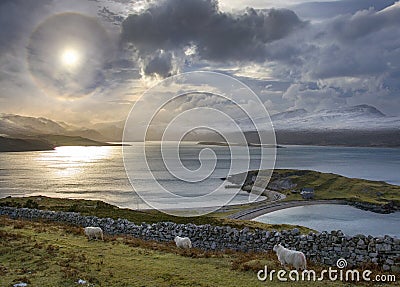 Sun Halo - Ard Neakie - Loch Eriboll - Scotland Stock Photo