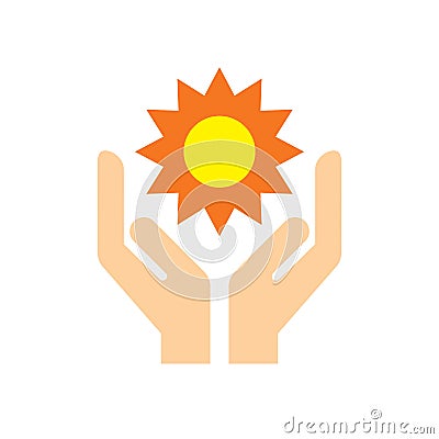 Sun in hands - colored icon on white background vector illustration for website, mobile application, presentation, infographic. Vector Illustration