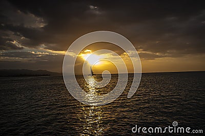 Sun hits a boat in the caribbean Stock Photo