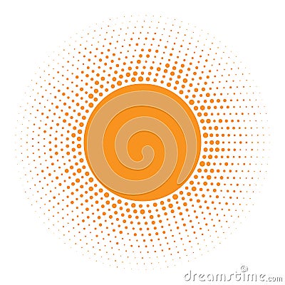 Sun icon. Halftone orange circle with random circles texture logo design element. Vector illustration Vector Illustration