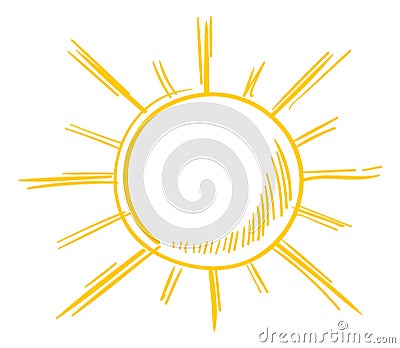 Sun icon in retro scribble style. Sunshine symbol. Climate sign Vector Illustration