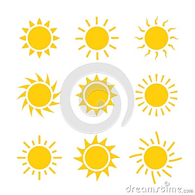 Sun icon set vector illustration. Sun collection design summer yellow sign Cartoon Illustration