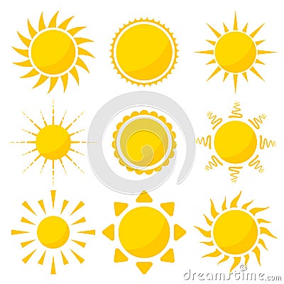 Sun icon set Cartoon Illustration