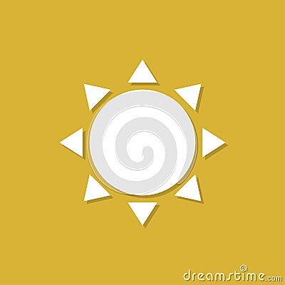 Sun icon with shadow in a flat design on a yellow background Vector Illustration