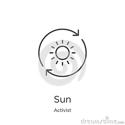 sun icon vector from activist collection. Thin line sun outline icon vector illustration. Outline, thin line sun icon for website Vector Illustration