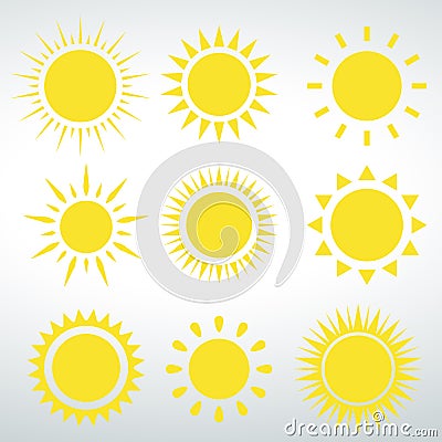 Sun icons vector isolated vector on a white background Stock Photo