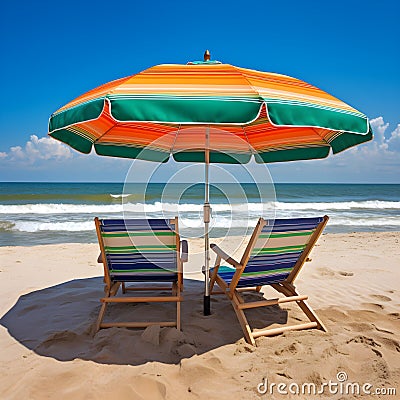 Sun-kissed serenity, sandy beach, dreamy skies, and serene beachside beauty Stock Photo