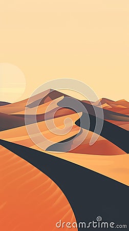Sun-kissed waves of sand dunes undulate across the desert as the sun sets, painting the sky in soft pastel hues. Stock Photo