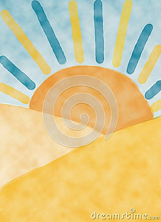 Sun Landscape Background for a Here Comes the Son Sunshine Yellow Blue Baby Shower Theme Stock Photo