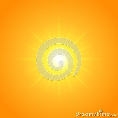 Sun with lens flare lights template and background. Stock Photo