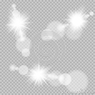 Sun light bokeh lens set transparent Vector Illustration