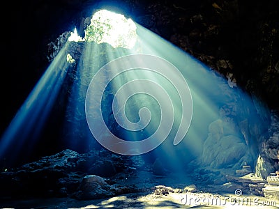 Sun light in the cave Stock Photo