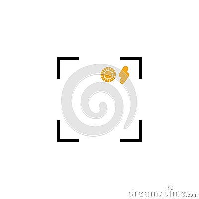 Sun and lightning. simple outline icon. linear symbol with thin outline. Yellow object in camera autofocus on dark background. Cartoon Illustration