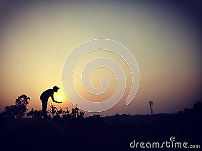 A sun a man awesome view blur natural sun background Editorial Stock Photo