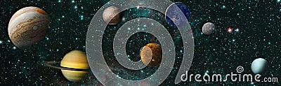 Sun, mercury, Venus, planet earth, Mars, Jupiter, Saturn, Uranus, Neptune. Solar system planet, comet, sun and star. Elements of Stock Photo