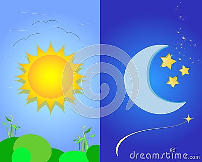 Sun and moon Vector Illustration