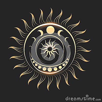 Sun and Moon Ancient Esoteric Illustration Cartoon Illustration