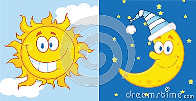 Sun And Moon Cartoon Characters Royalty Free Stock Photos - Image: 36582688