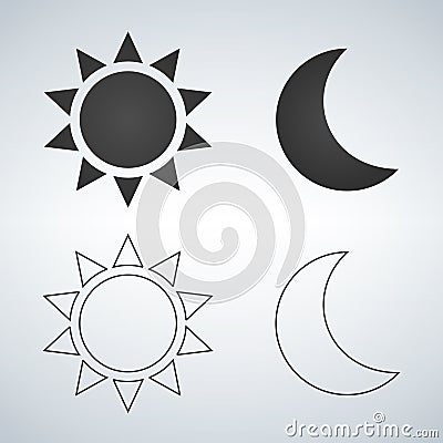 Sun and moon flat and linear icon. . Vector icon for web design, mobile and infographics. Vector illustration Isolated on white ba Cartoon Illustration