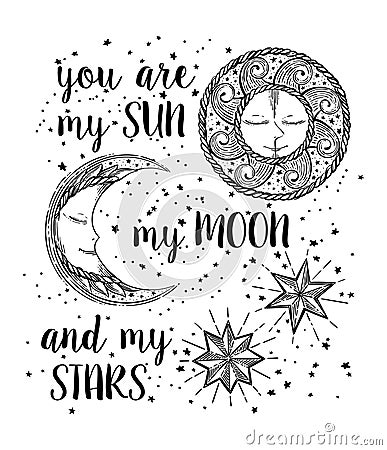 Sun, Moon and Stars Vector Illustration