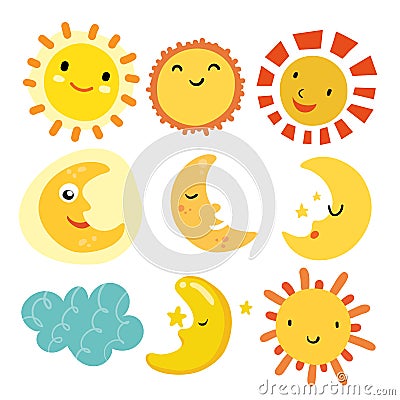 Sun and moon vector collection design Stock Photo