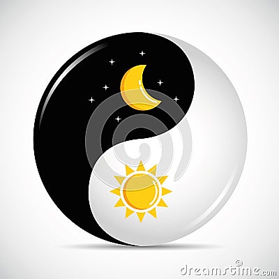 Sun and moon yin and yang day and night harmony Vector Illustration
