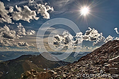 Sun at Mt Evans summit Stock Photo