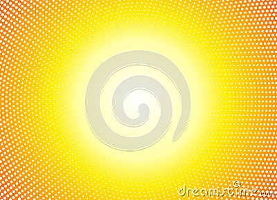 Sun orange halftone circles horizontal background. Sunny yellow frame using halftone dots texture. Vector illustration. Vector Illustration