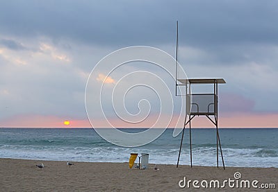 Sun over the waters of the Cantabrian Sea. Stock Photo