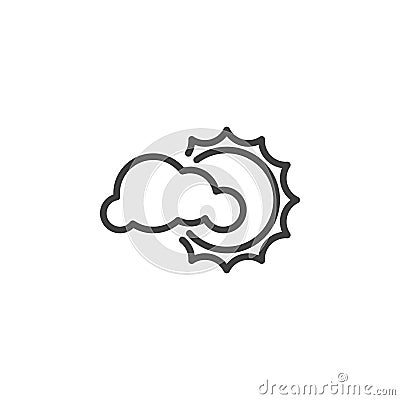 Sun partially covered by clouds line icon Vector Illustration