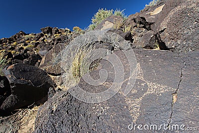 Sun petroglyph, Petroglyph National Monument, Albuquerque, New Mexico Stock Photo