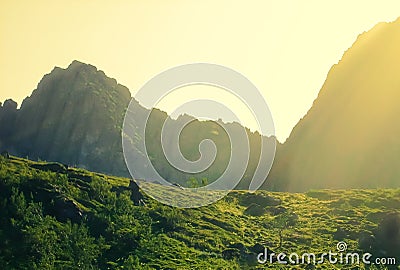 The sun Possing on norwegian mountain Stock Photo