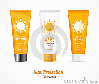 Sun Protection Cosmetic Cream Template Set. Vector Vector Illustration