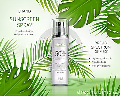 Sun protection cosmetic vector realistic ads poster Vector Illustration