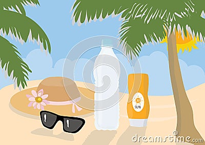 Sun protection items on a beach Stock Photo