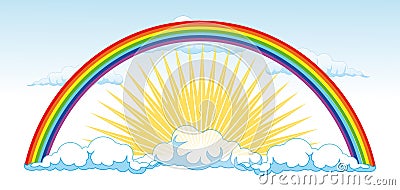 Sun and a rainbow after the rain - vector illustra Stock Photo