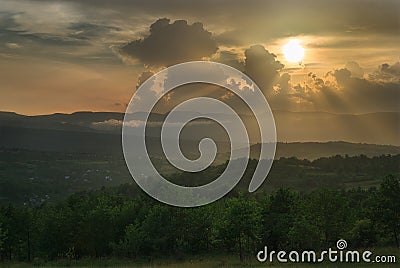 Sun Rays in the Carpathians Stock Photo