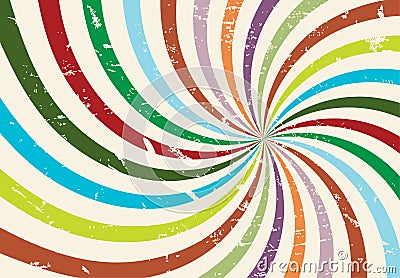 Sun rays with grunge texture. Starburst striped vector spiral lines. Radial and hippy groovy retro background. Vintage sunburst Vector Illustration