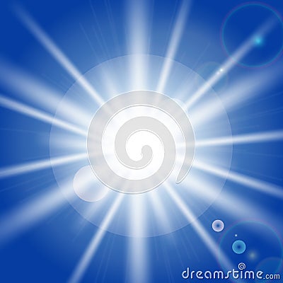 Sun rays and light effects on blue sky. Vector Illustration